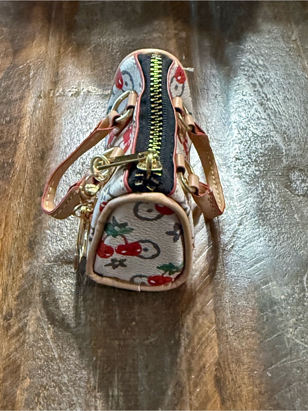 Cherry Print Mini Satchel Bag Charm Coin Pouch Crossbody Keychain White NWOT - Picture 3 of 5
